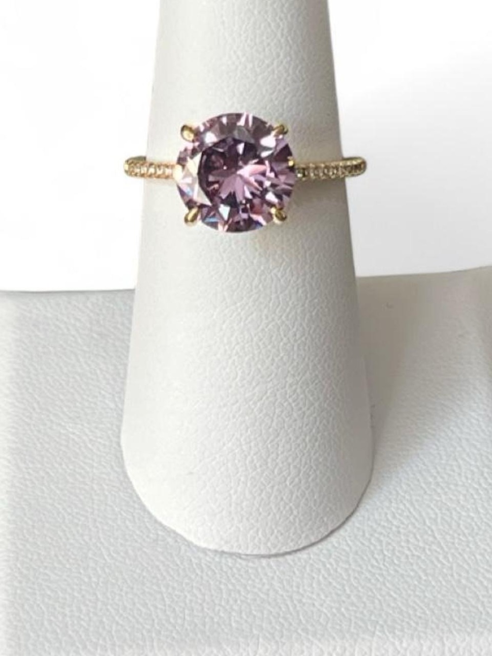 18K Gold Plated Ring with Purple Round Solitaire Cubic Zirconia - Size 7